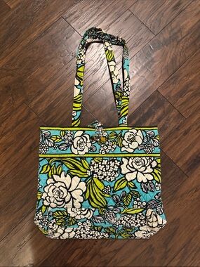 Vera Bradley Quilted Floral Tote in Teal, Lime and White